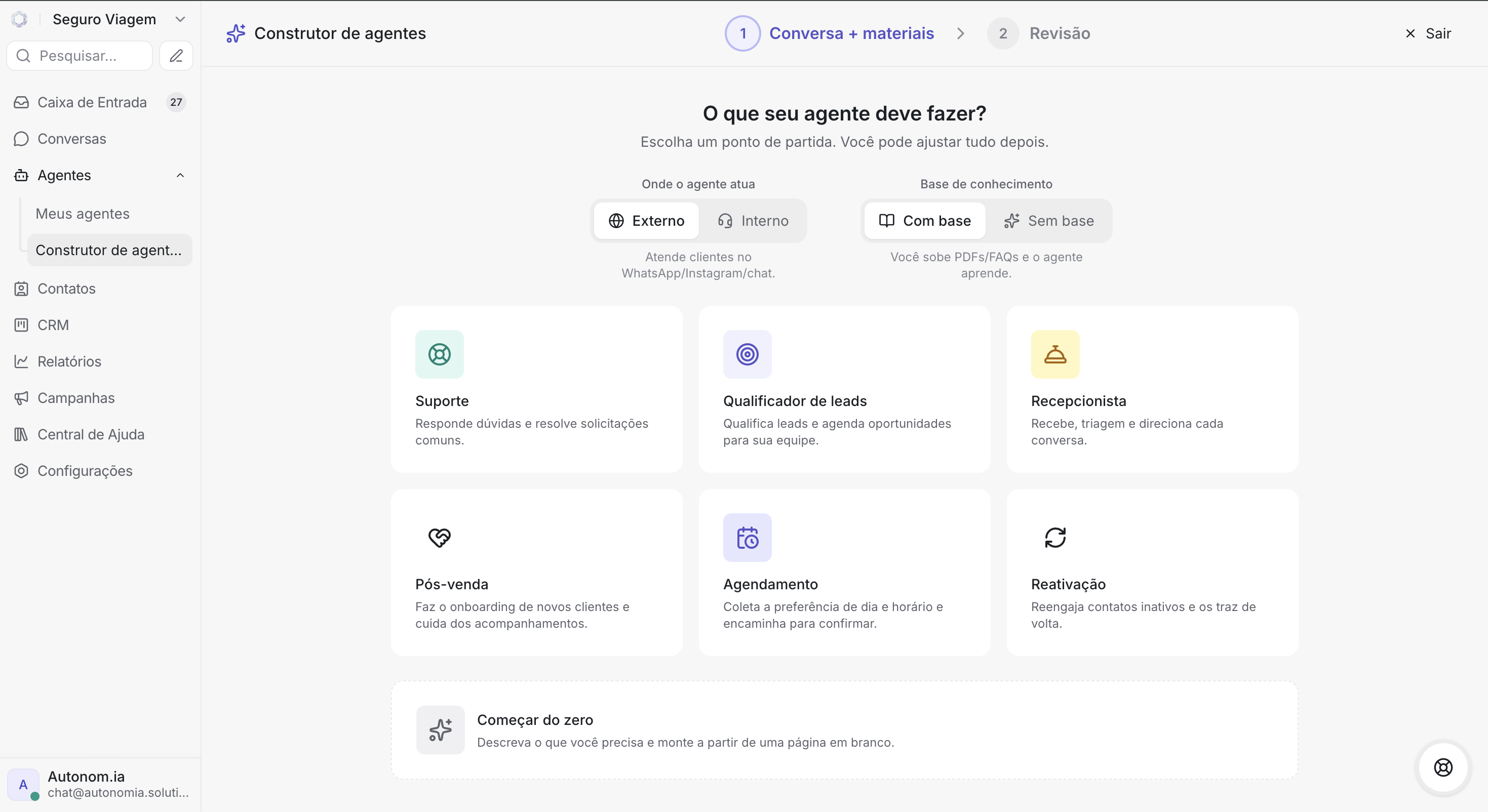 Construtor de agentes de IA do Chat2You