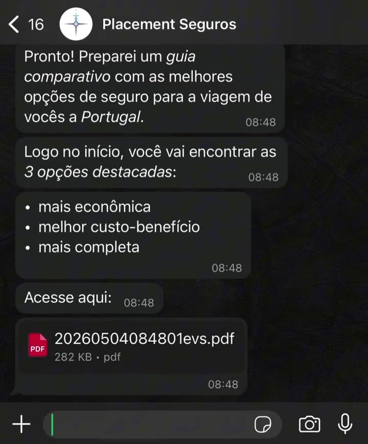 Conversa real do agente de Seguro Viagem